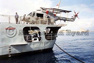 HMS Cardiff's stern with helicopter, Oct 2002